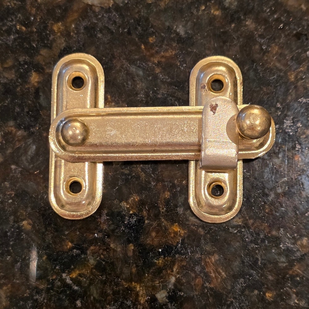 Vintage Japan Brass Sliding Bolt Latch Cabinet Box Lock Hardware Gold Tone 2in